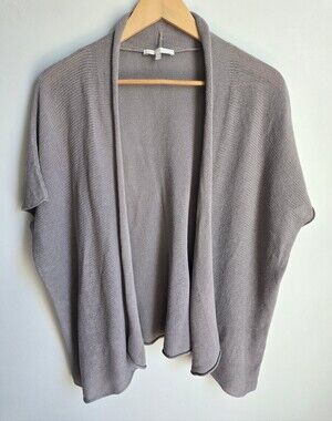 CASSIS Open-Front Gray Linen & Cotton Blend Sweater Cardigan